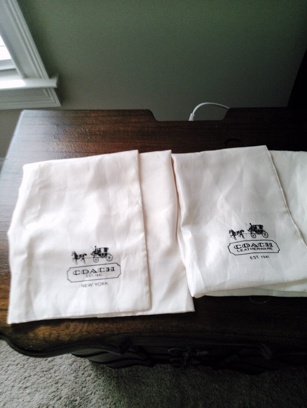 Coach White Dust Bags with Black Logo (Set of 2)